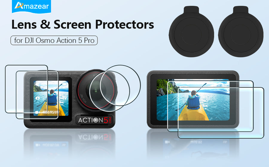Amazear Lens and Screen Protector with Silicone Lens Covers for DJI Osmo Action 5 Pro