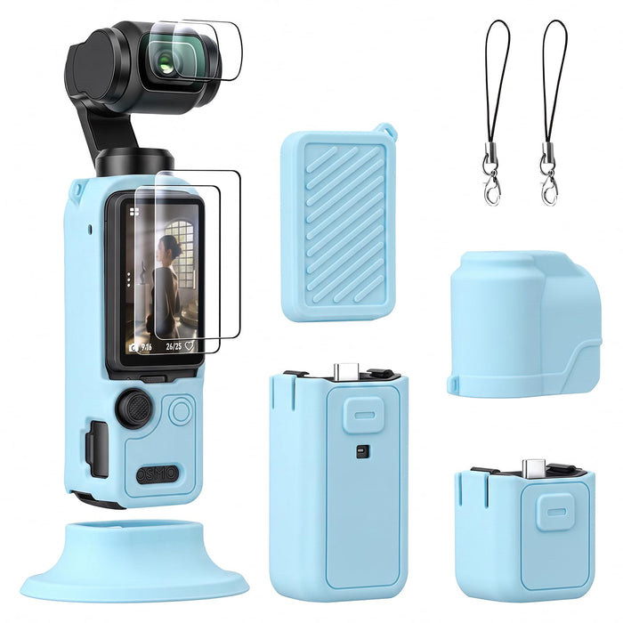 Amazear Silicone Cover and Screen Protector Set for DJI Osmo Pocket 4 - Blue - product image