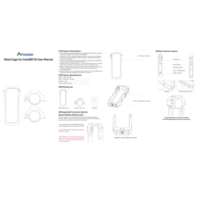 Amazear Aluminum Camera Cage for Insta360 X5 - detail 9