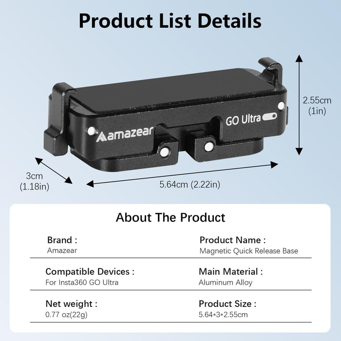 Amazear Magnetic Quick-Release Adapter Mount for Insta360 GO Ultra - detail 8