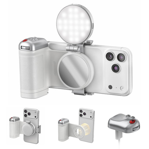 Amazear Phone Camera Grip, Detachable Clamp and Fill Light Set - White - product image