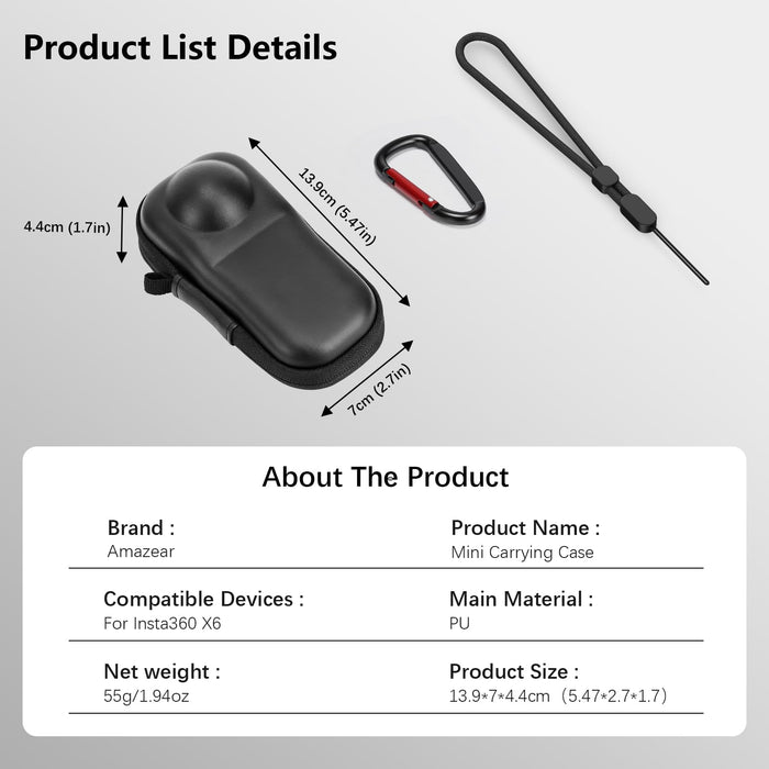 Amazear Mini Hard Shell Carrying Case for Insta360 X6 - detail 8