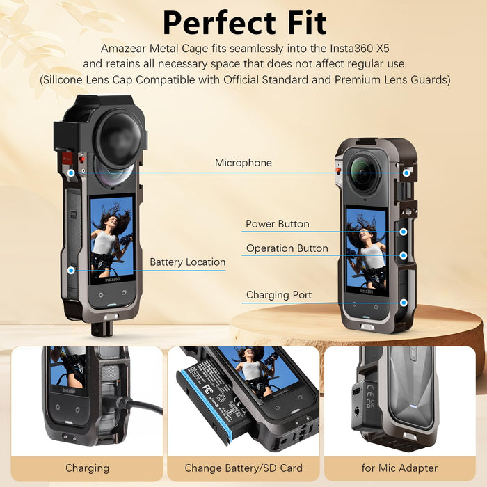 Amazear Aluminum Camera Cage for Insta360 X5 - detail 3