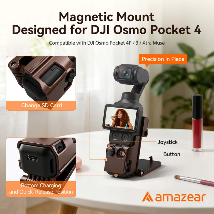 Amazear Magnetic Mount Stand for DJI Osmo Pocket 4P/4/3/Xtra Muse - Brown - detail 2