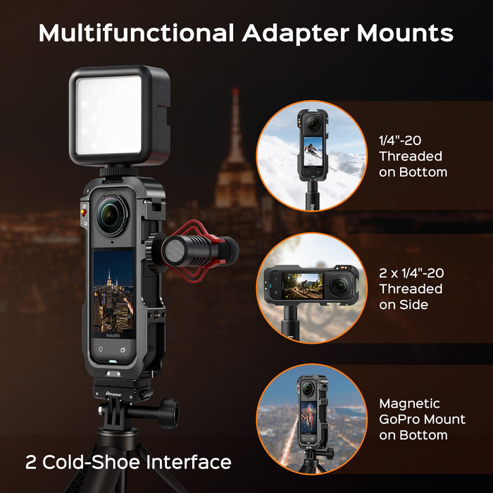 Amazear Aluminum Camera Cage for Insta360 X5 - Toy498 - Black - detail 5