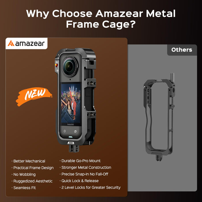 Amazear Aluminum Camera Cage for Insta360 X5 - Toy498 - Black - detail 7