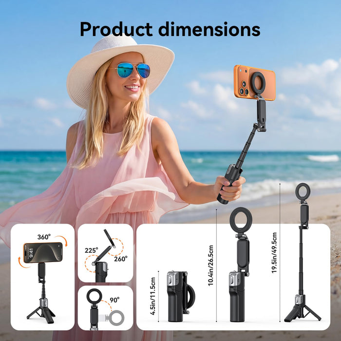 Amazear Phone Camera Grip with Selfie Stick, Tripod and Fill Light - Black - detail 4