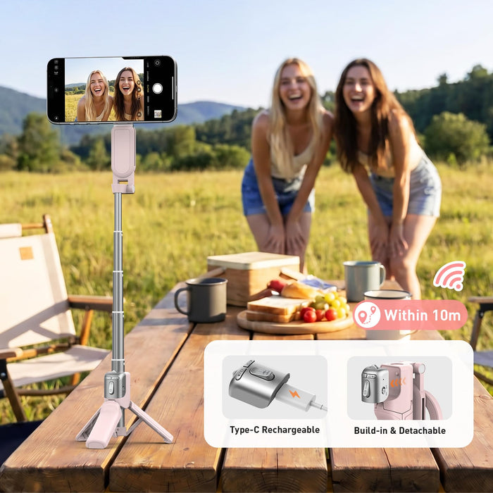 Amazear Phone Camera Grip with Selfie Stick and Tripod - Pink - detail 8