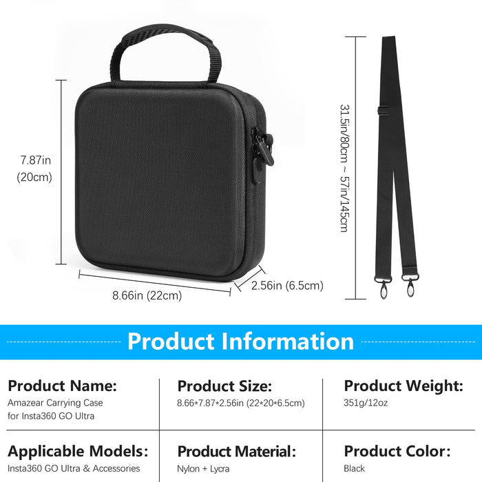 Amazear Travel Carrying Case for Insta360 GO Ultra - Black - detail 9