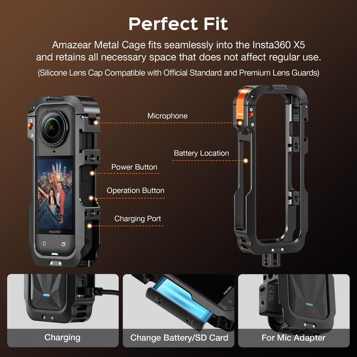 Amazear Aluminum Camera Cage for Insta360 X5 - Toy498 - Black - detail 3