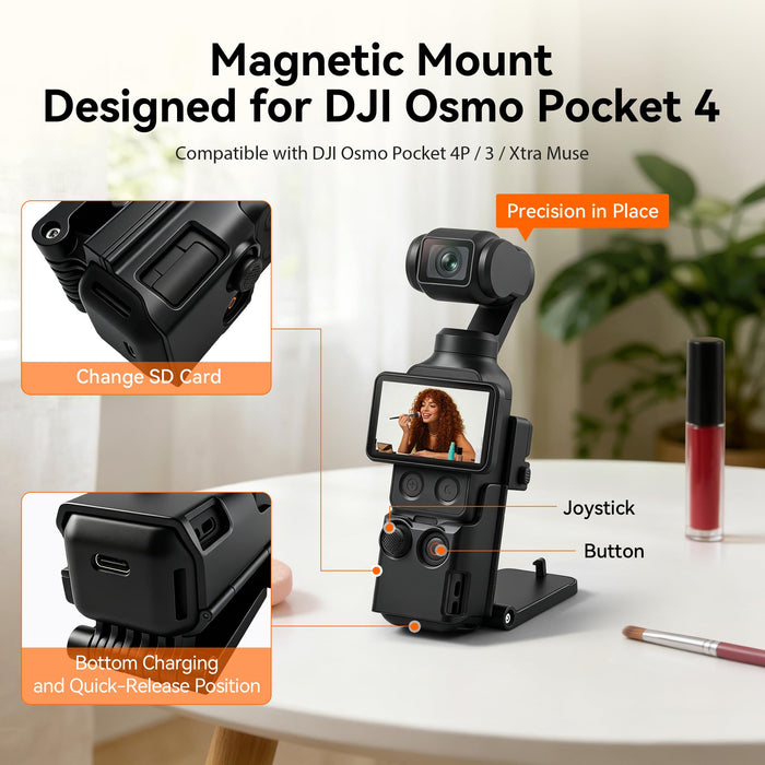 Amazear Magnetic Mount Stand for DJI Osmo Pocket 4P/4/3/Xtra Muse - Black - detail 2
