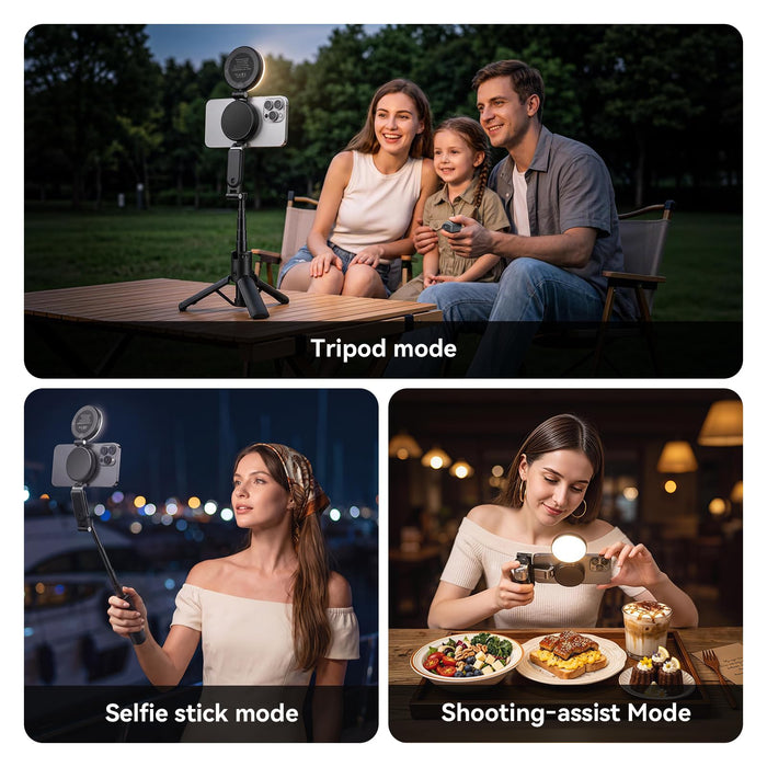 Amazear Phone Camera Grip with Selfie Stick, Tripod and Fill Light - White - detail 2