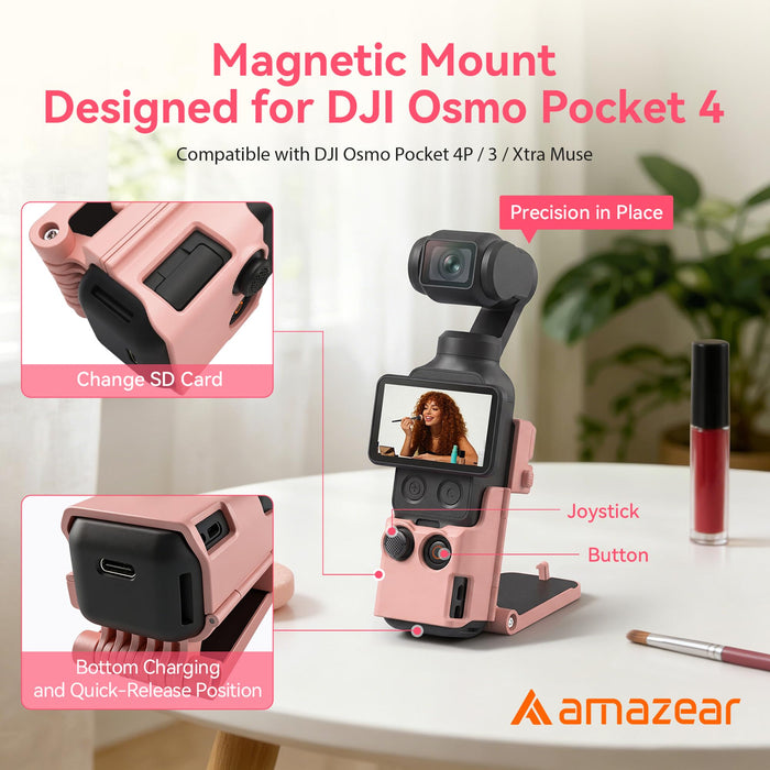 Amazear Magnetic Mount Stand for DJI Osmo Pocket 4P/4/3/Xtra Muse - Light Pink - detail 2