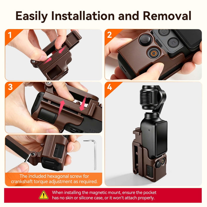 Amazear Magnetic Mount Stand for DJI Osmo Pocket 4P/4/3/Xtra Muse - Brown - detail 9
