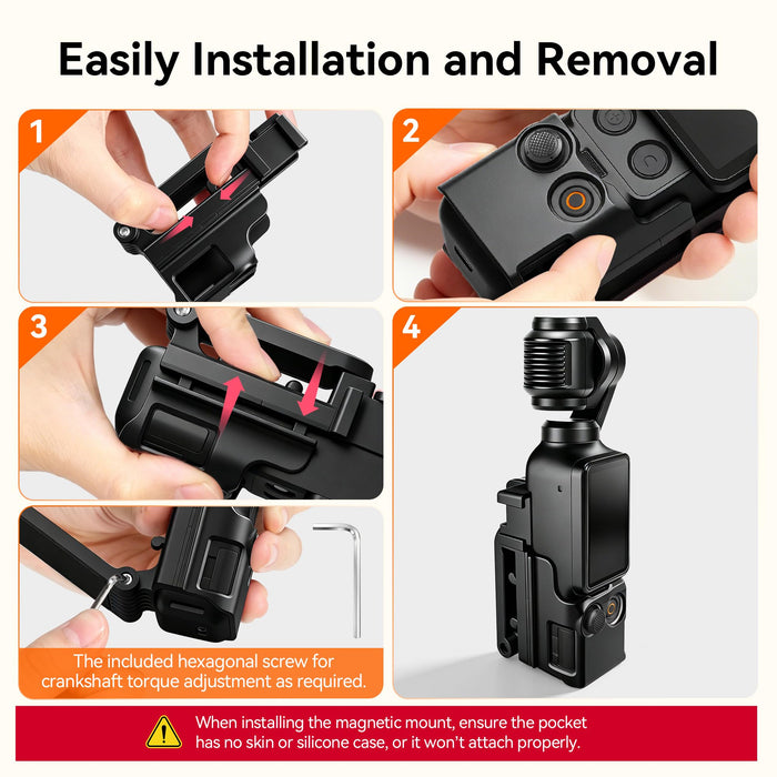 Amazear Magnetic Mount Stand for DJI Osmo Pocket 4P/4/3/Xtra Muse - Black - detail 9
