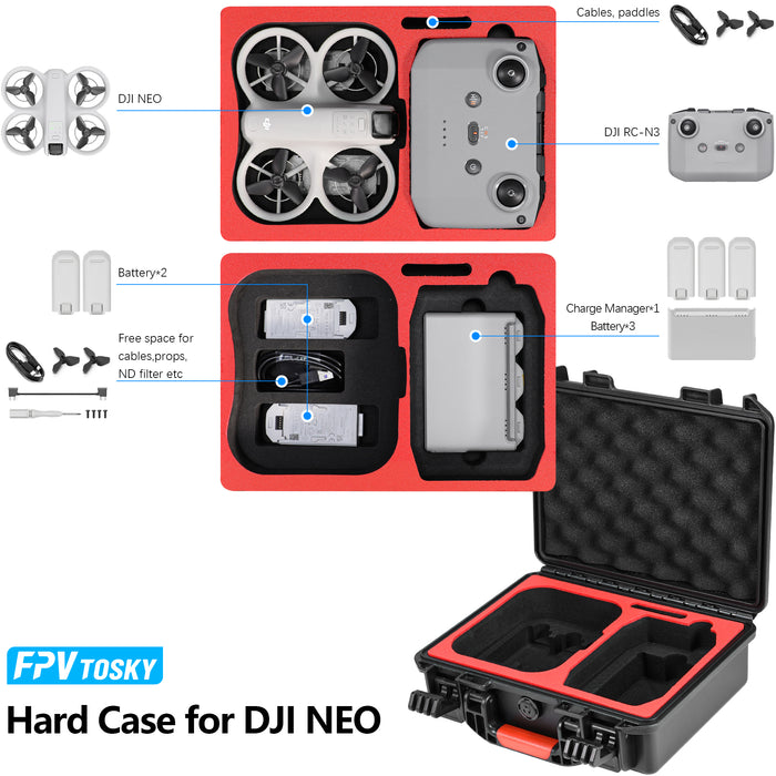 NEO Waterproof Hard Carrying Case for DJI Accessories, Travel Case for Fly More Combo (RC/N3 Controller), Premium Drone Hardcase