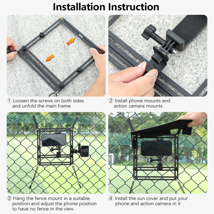 Phone Fence Mount with Magnetic Shade, Game Changer Mounting Kit for iPhone Samsung Mevo Start Go Pro and Other Action Cameras, Gamechanger Streaming Kit for Baseball Softball Tennis Grey
