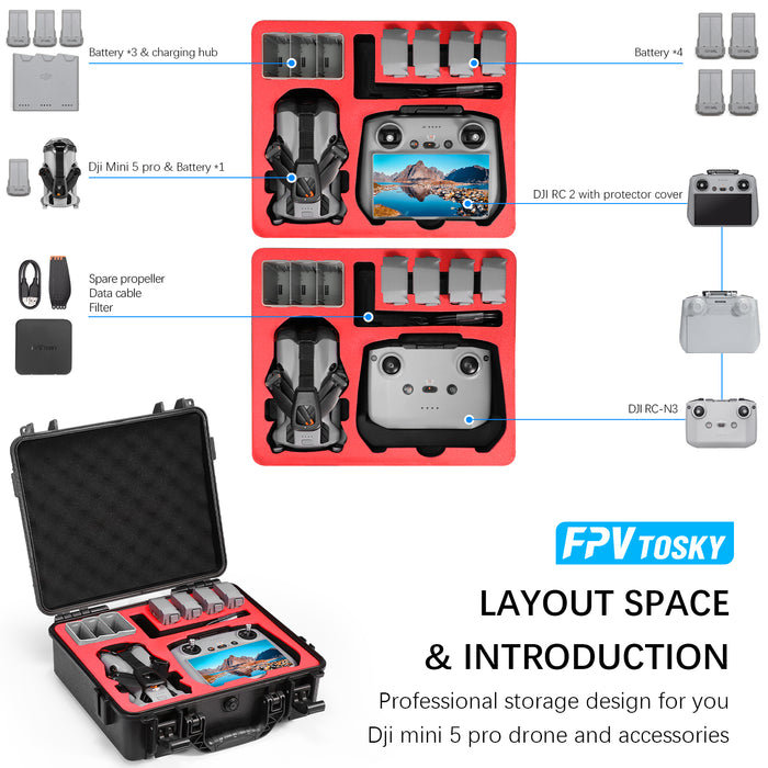 Mini 5 Pro Hard Case for DJI Mini 5 Pro, Waterproof Case for Mini 5 pro with DJI RC-N3/DJI RC 2 Controller