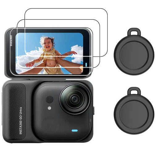 Amazear Lens and Screen Protector with Silicone Lens Covers for Insta360 GO Ultra