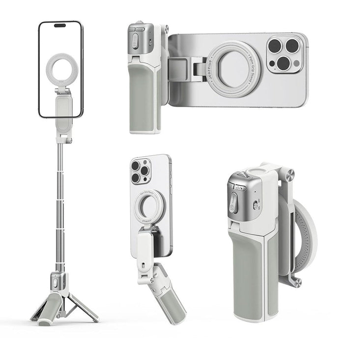 Amazear Phone Camera Grip with Selfie Stick Tripod - White