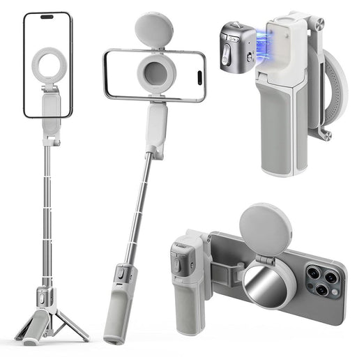 Amazear Phone Camera Grip, Selfie Stick Tripod and Fill Light Kit - White