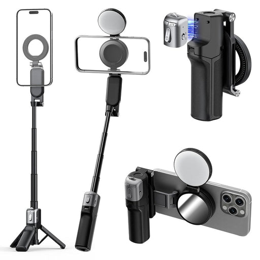 Amazear Phone Camera Grip, Selfie Stick Tripod and Fill Light Kit - Black