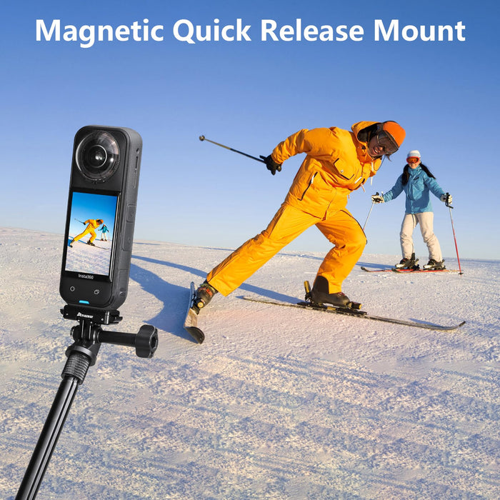 Magnetic Quick-Release Mount for Insta360 X5 Accessories, Insta 360 X5 / Ace Pro 2 Aluminum Alloy QR Adapter with Go-Pro and 1/4"-20 Threaded Mount, All Metal Construction, Black