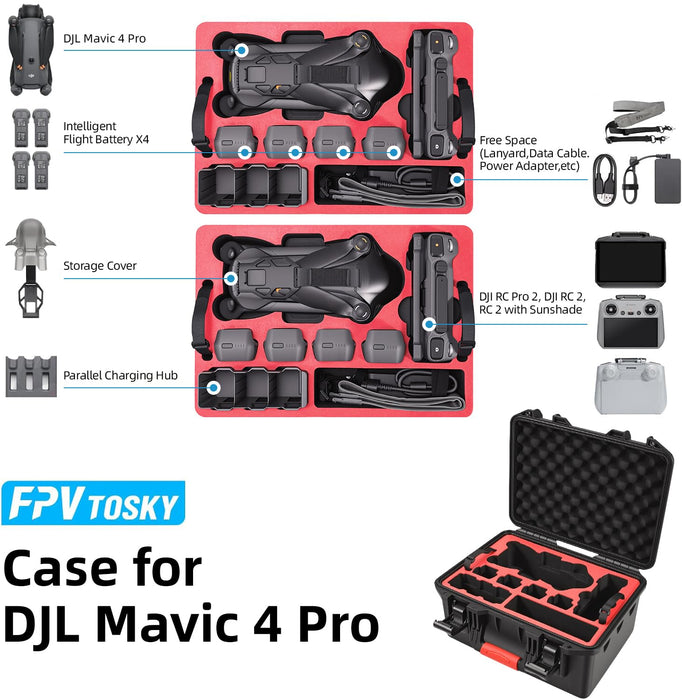 FPVtosky Dual Layer Hard Case for DJI Mavic 4 Pro[CASE ONLY], Waterproof Hard Case for Mavic 4 Pro Drone, Travel Carrying Bag Storage Box for DJI Mavic 4 Pro Fly More Combo Accessories