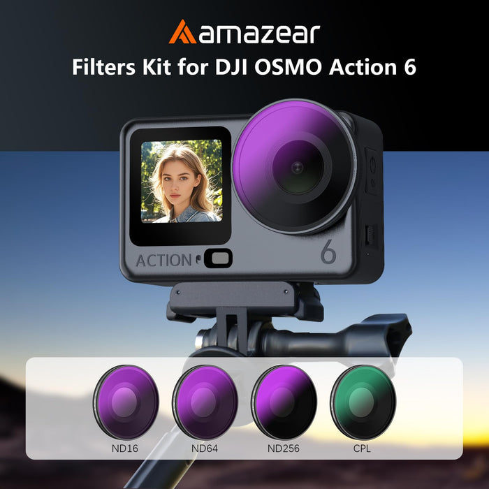 AMAZEAR ND & CPL Filters Set for DJI OSMO Action 6（ND16 + ND64 + ND256 + CPL）