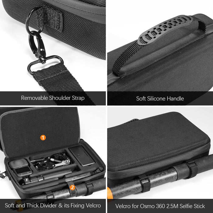 Carrying Case for DJI Osmo 360 Accessories, Portable Nylon Osmo360 Action Camera Travel Bag with Shoulder Strap Fit 2.5M 8.2ft Selfie Stick (Black)