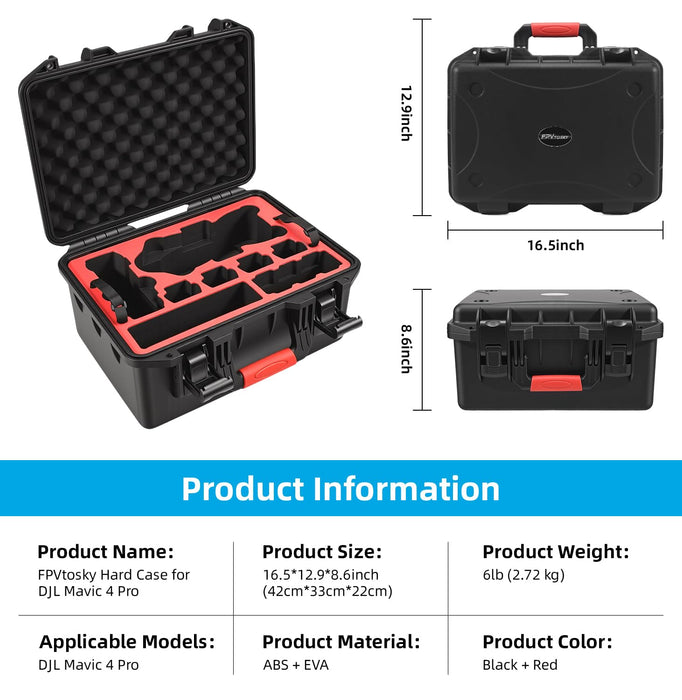 FPVtosky Dual Layer Hard Case for DJI Mavic 4 Pro[CASE ONLY], Waterproof Hard Case for Mavic 4 Pro Drone, Travel Carrying Bag Storage Box for DJI Mavic 4 Pro Fly More Combo Accessories