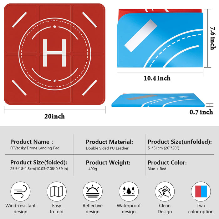 FPVtosky Nighttime Reflective Drone Landing Pad, Fast-fold Double Sided Waterproof Landig Pad Weighted for DJI Mini 5 Pro/ 4/3 Pro/Mini 4k / Mavic 4 / Air 3s/ Avata 2/ Neo/Flip