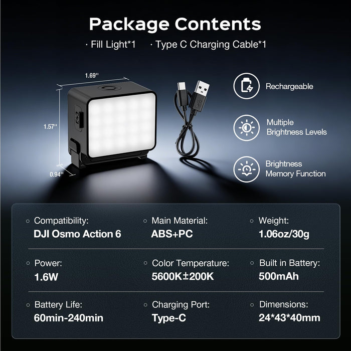 AMAZEAR Magnetic LED Video Fill Light for DJI Osmo Action 6